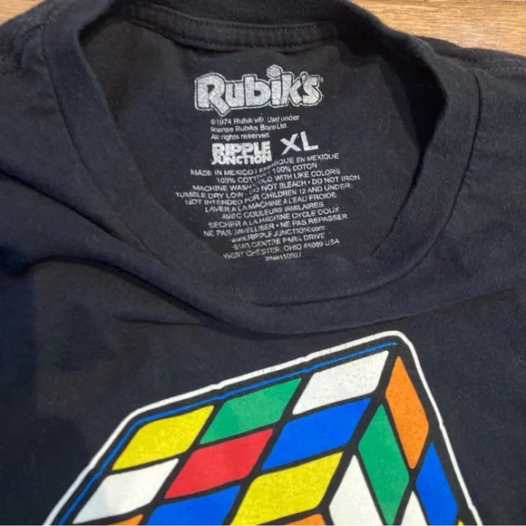 Rubik’s Cube Melting Cube Black Tee Shirt, Unisex Size XL - Picture 2 of 5